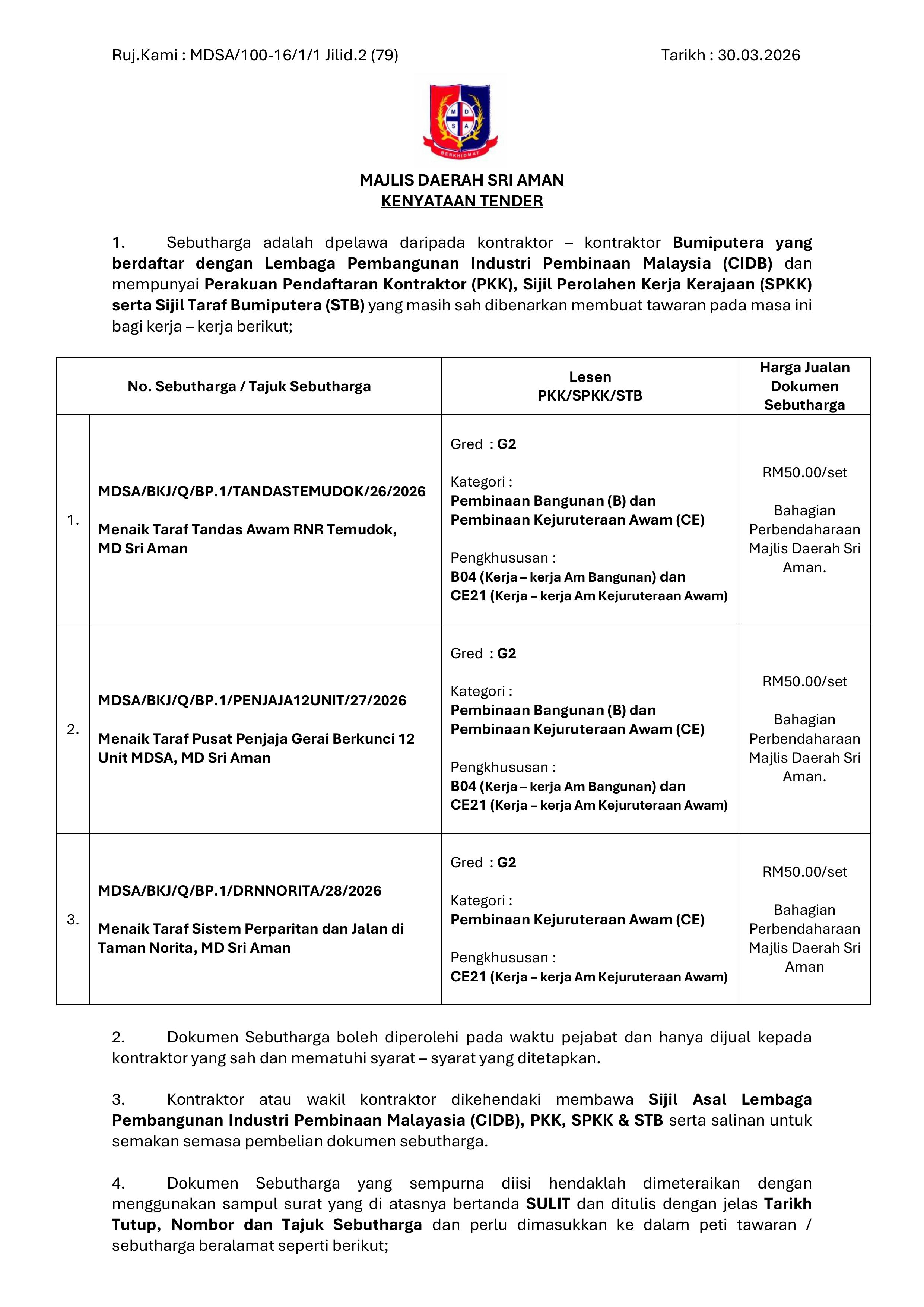 Kenyataan Sebutharga BP.1