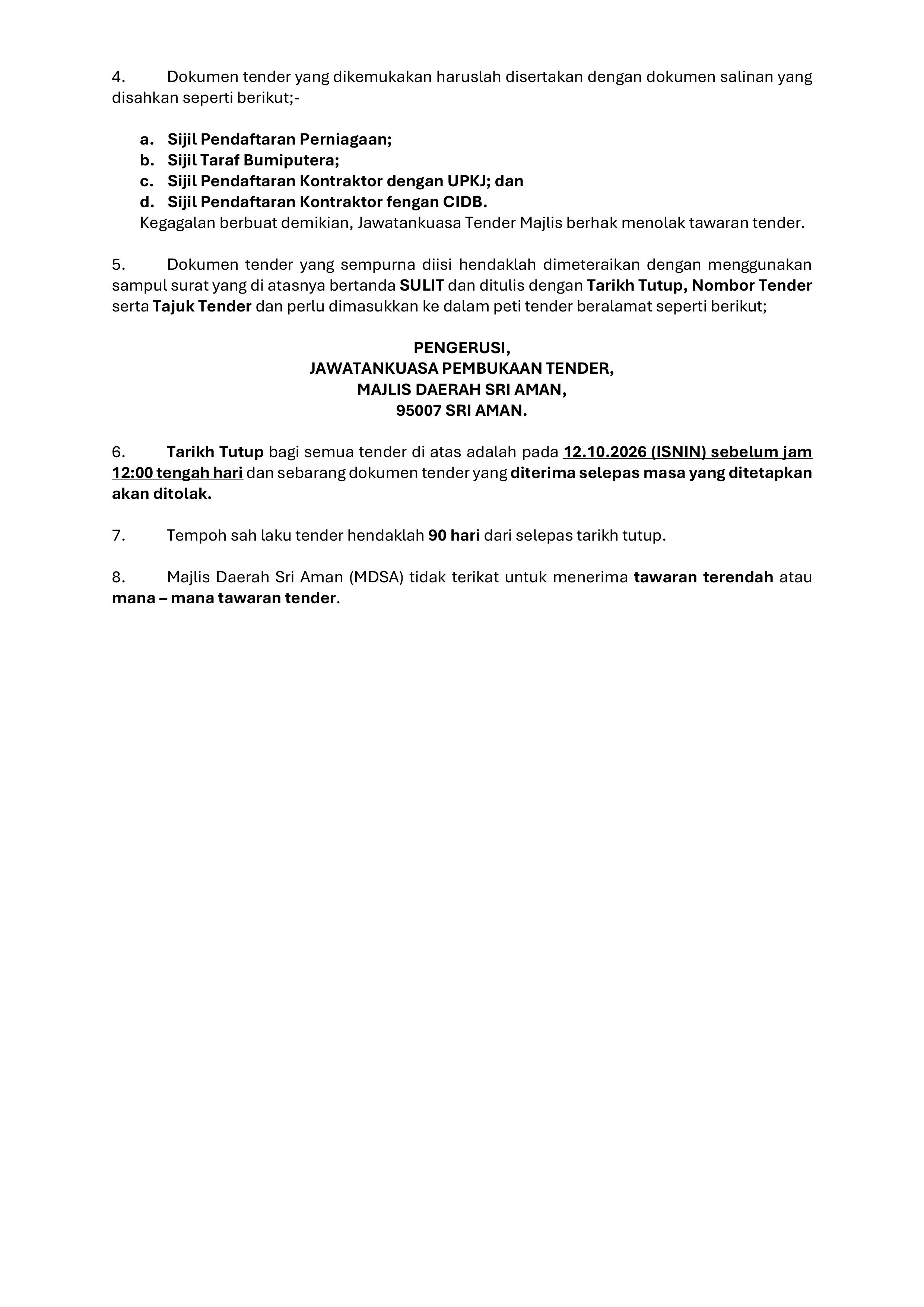 Kenyataan Tender 06/2026